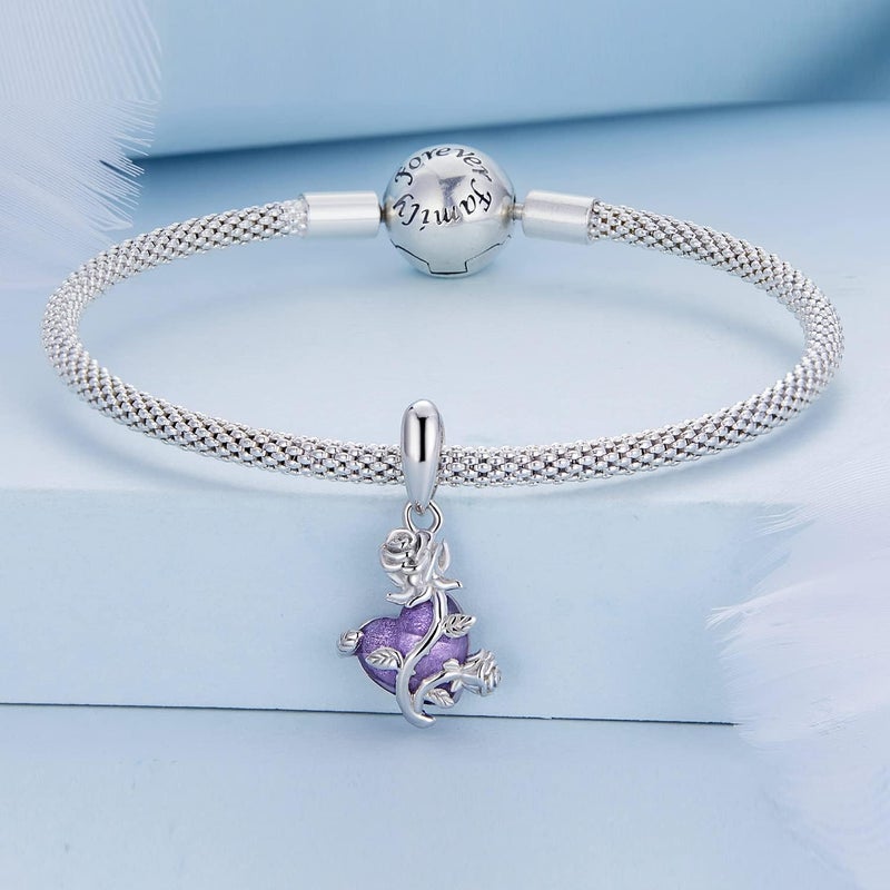 BABAMIA Store Rose Charm Heart Charms for Bracelets 925 Sterling Silver Bead Charm Fits Bracelets and Necklaces Paved with Cubic Zirconia Animal Skull Charm Dainty Halloween Charms Jewelry for Women Girls - Image 4